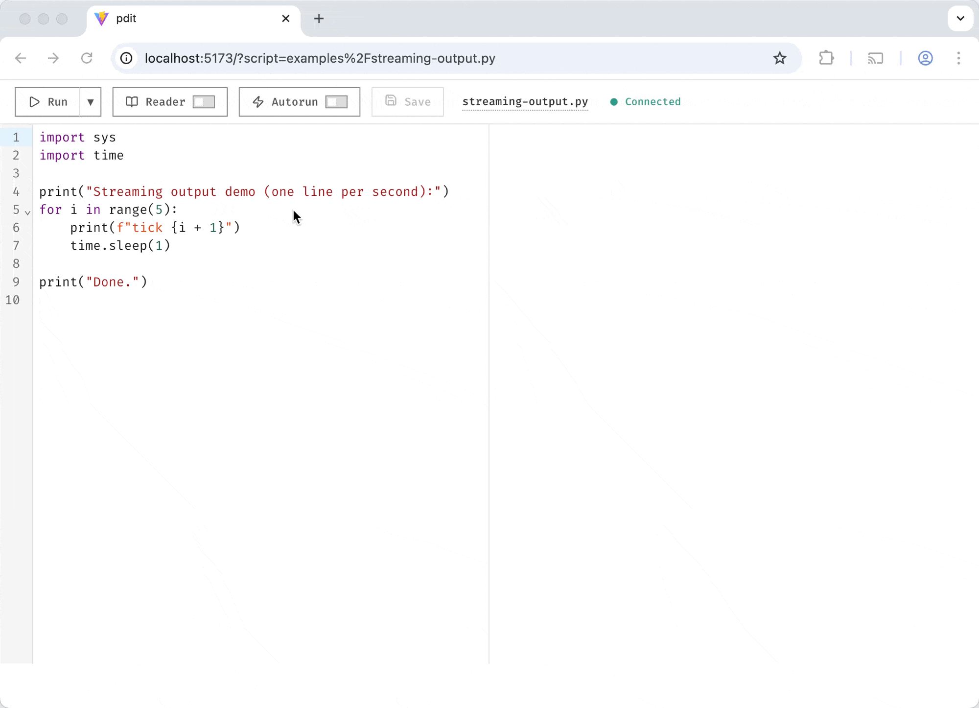 pdit streaming stdout updates inline while code is running